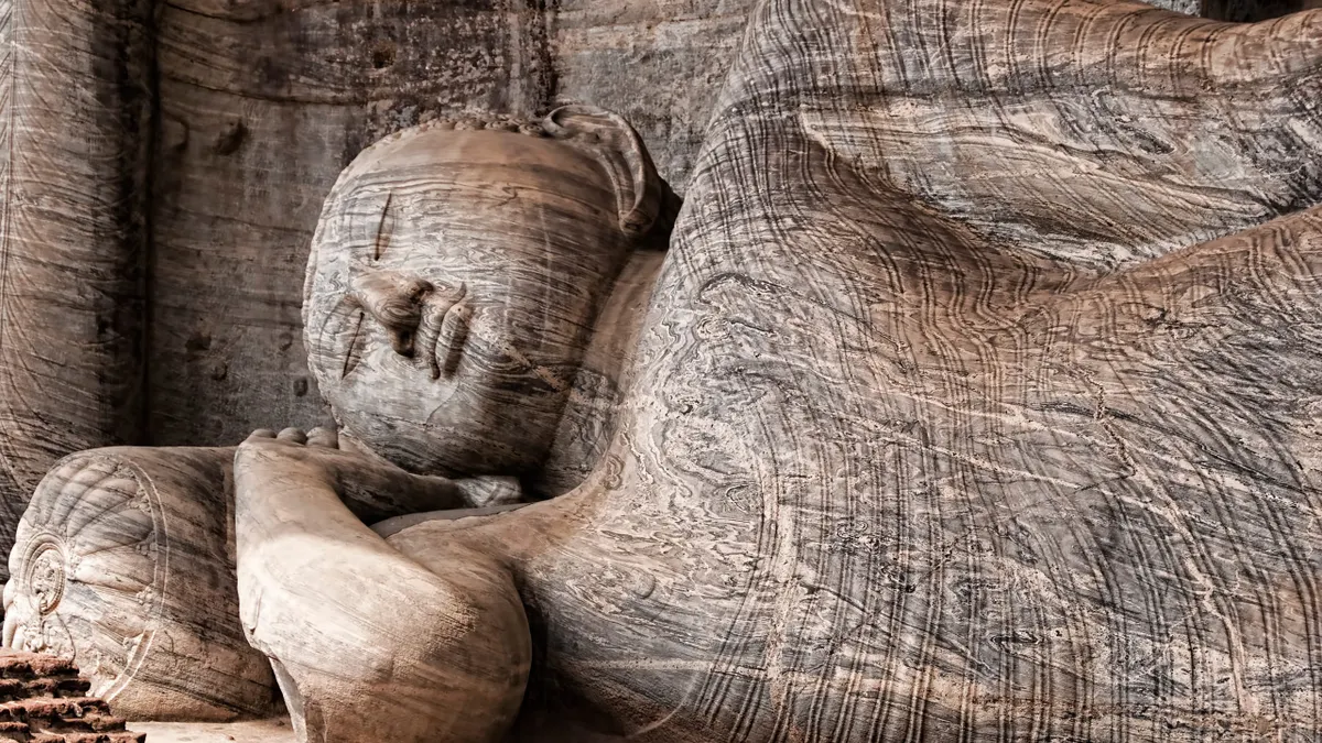The reclining Buddha carved from granite at Gal Vihara, Polonnaruwa